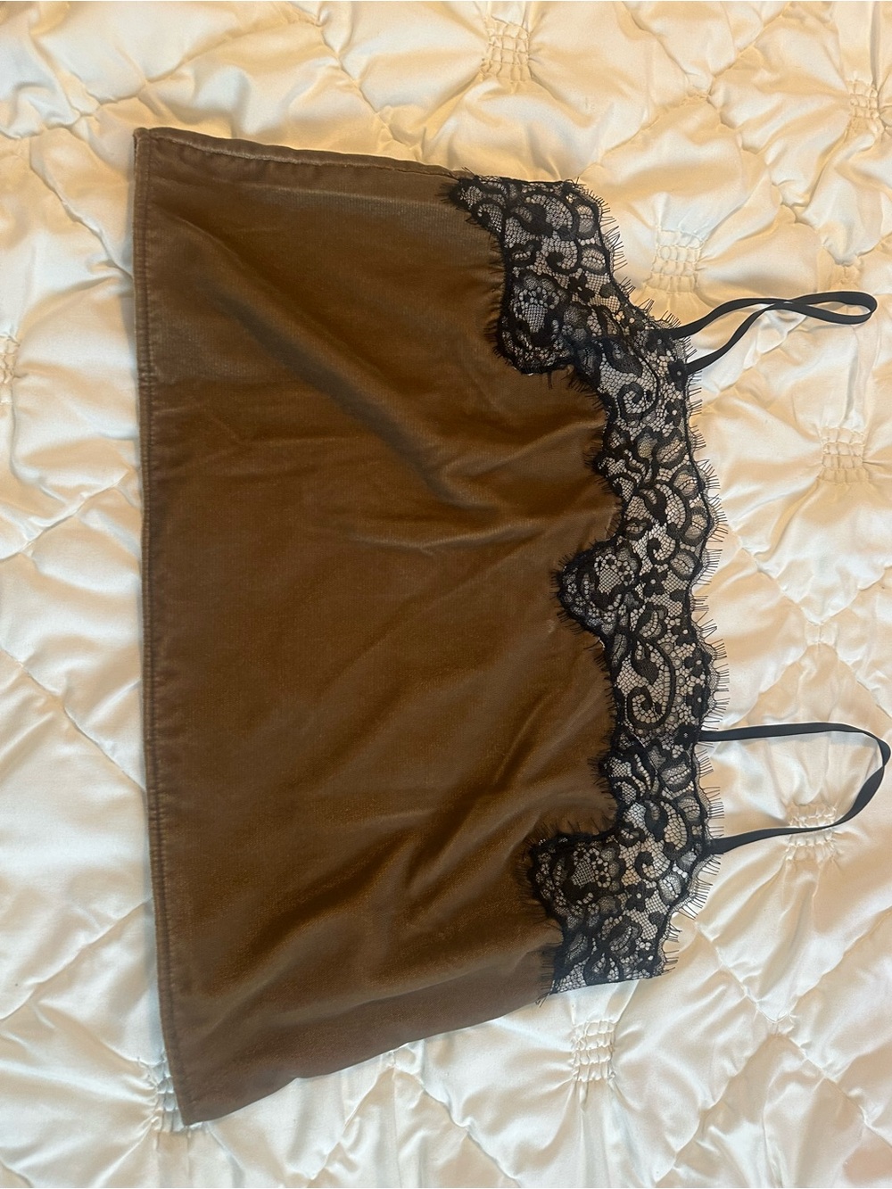 House of Harlow 1960 Olive Satin Slip Dress with Black Lace - Picture 7 of 10